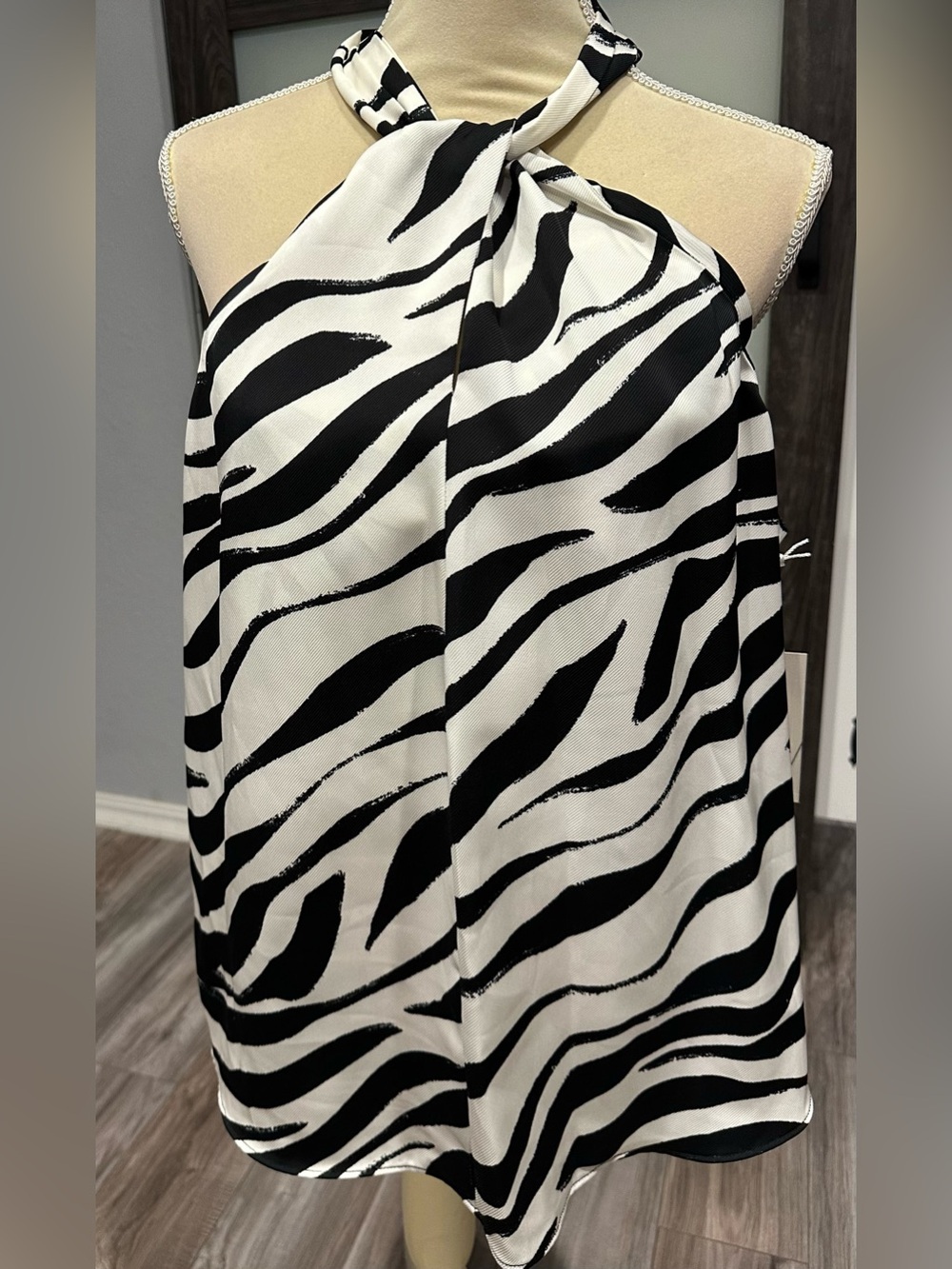 NWT Worthington Black White Animal Print Abstract Halter Top Blouse  XL